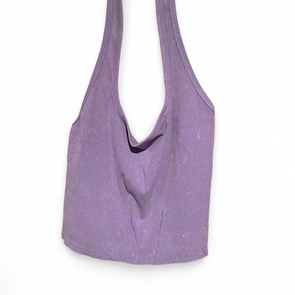 Wild Fable Size L Acid-Washed Purple Ribbed Cropped Halter Tank Top - Picture 3 of 4